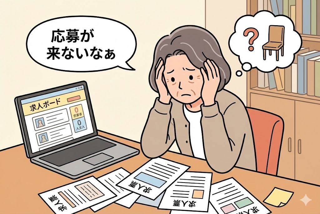 求人票を見ながら頭を抱える園長先生