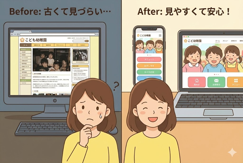 ホームページ改善のビフォーアフター比較（古いデザインと新しいデザイン）