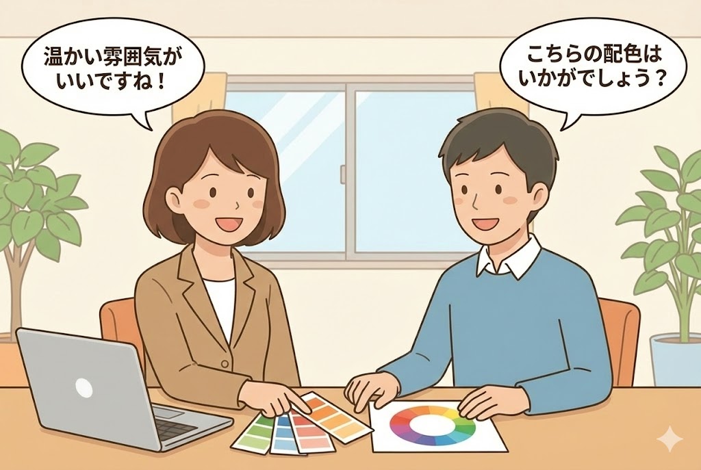 ホームページの色選びを検討する様子