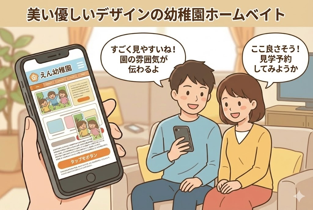 スマホで見やすい園のホームページを見て安心している保護者