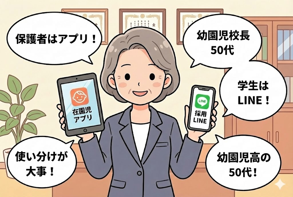LINEと業務アプリを上手に使い分けている園長先生