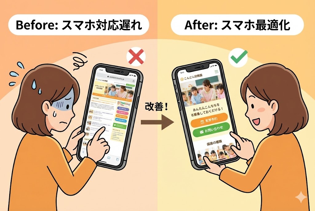 スマホでの見やすさをチェックする保護者のイメージ